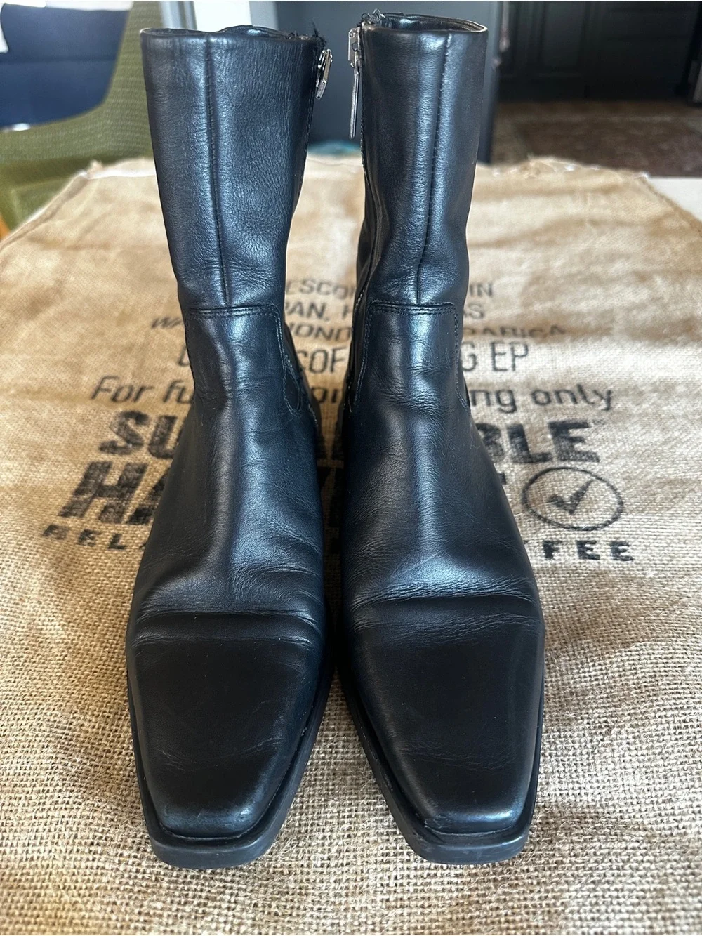 ZARA Black Leather Mid-Calf Side-Zip Boots